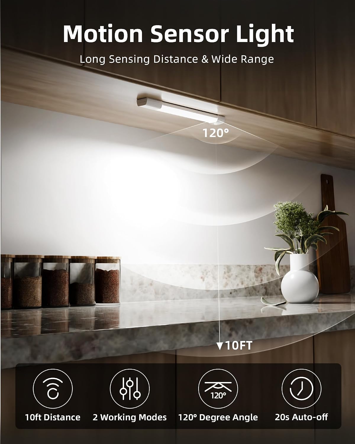 EZVALO 3 Pack 8” Motion Sensor Light Indoor Rechargeable, Stick on Under Cabinet Lighting Wireless, 30 LEDs Closet Light, Dimmable, 3 Color Temps, Counter Lights for Wardrobe, Pantry, Bedroom, Kitchen