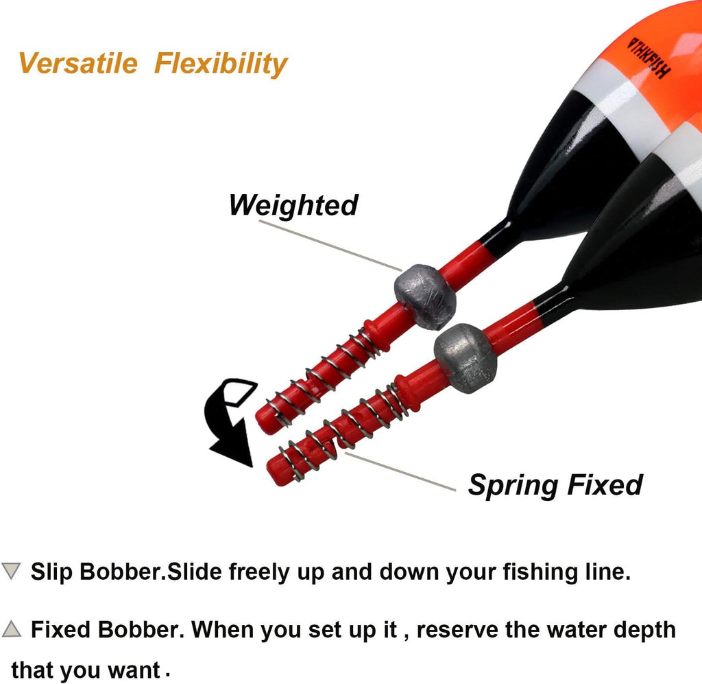 THKFISH Balsa Wood Spring Bobbers with Oval Slip Bobbers, Fishing Floats
