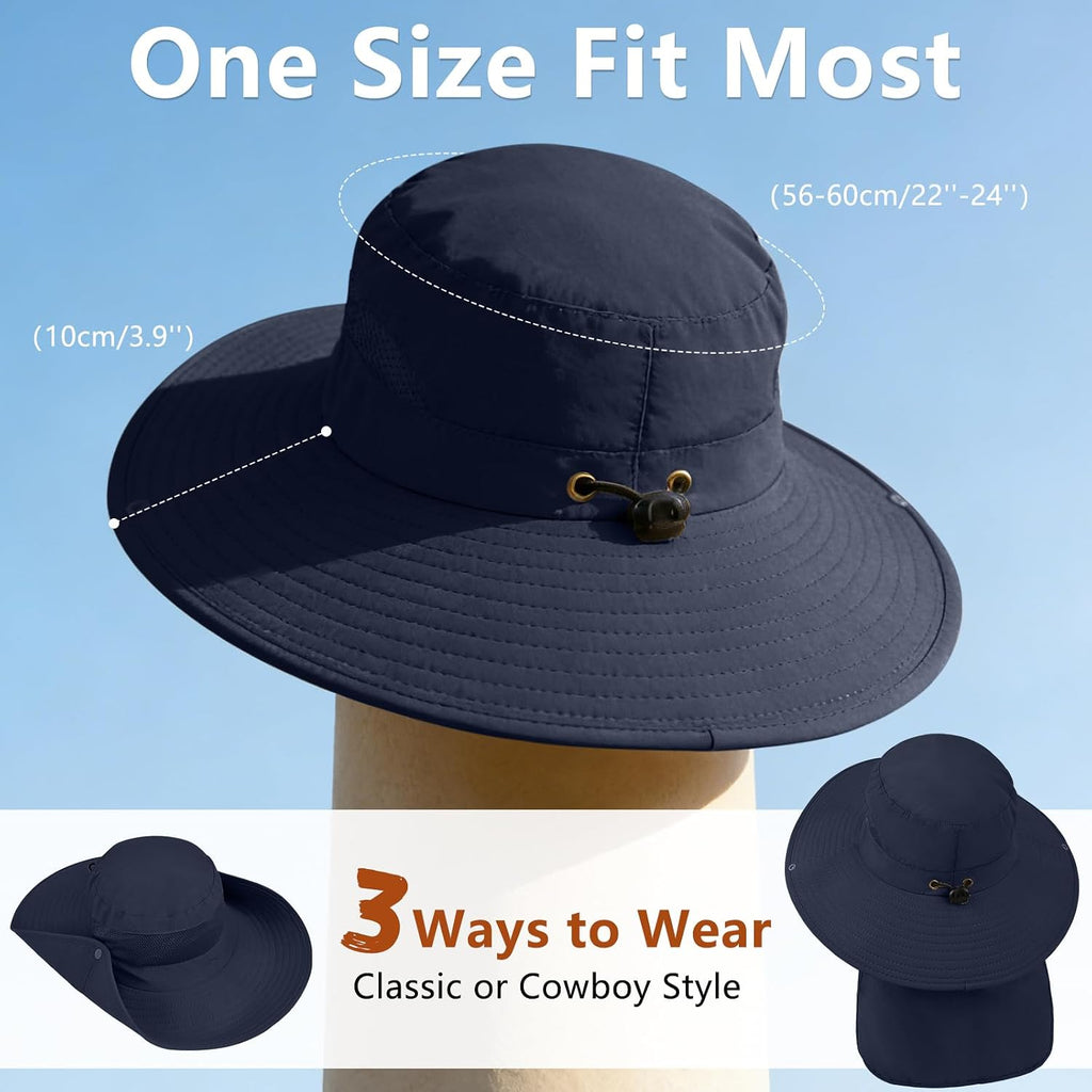 ZOORON Sun Hats for Men Women Fishing Hat with Neck Flap UPF 50+ Wide Brim