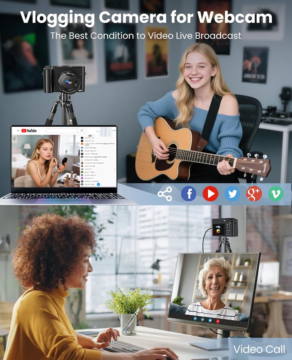 4K Digital Camera for Photography Autofocus, 64MP Dual-Lens Vlogging Camera for Video Anti-Shake, 3'' Selfie Flip Travel Cameras for YouTube, 16X Zoom Digital Camera with Flash Dial Battery Stand