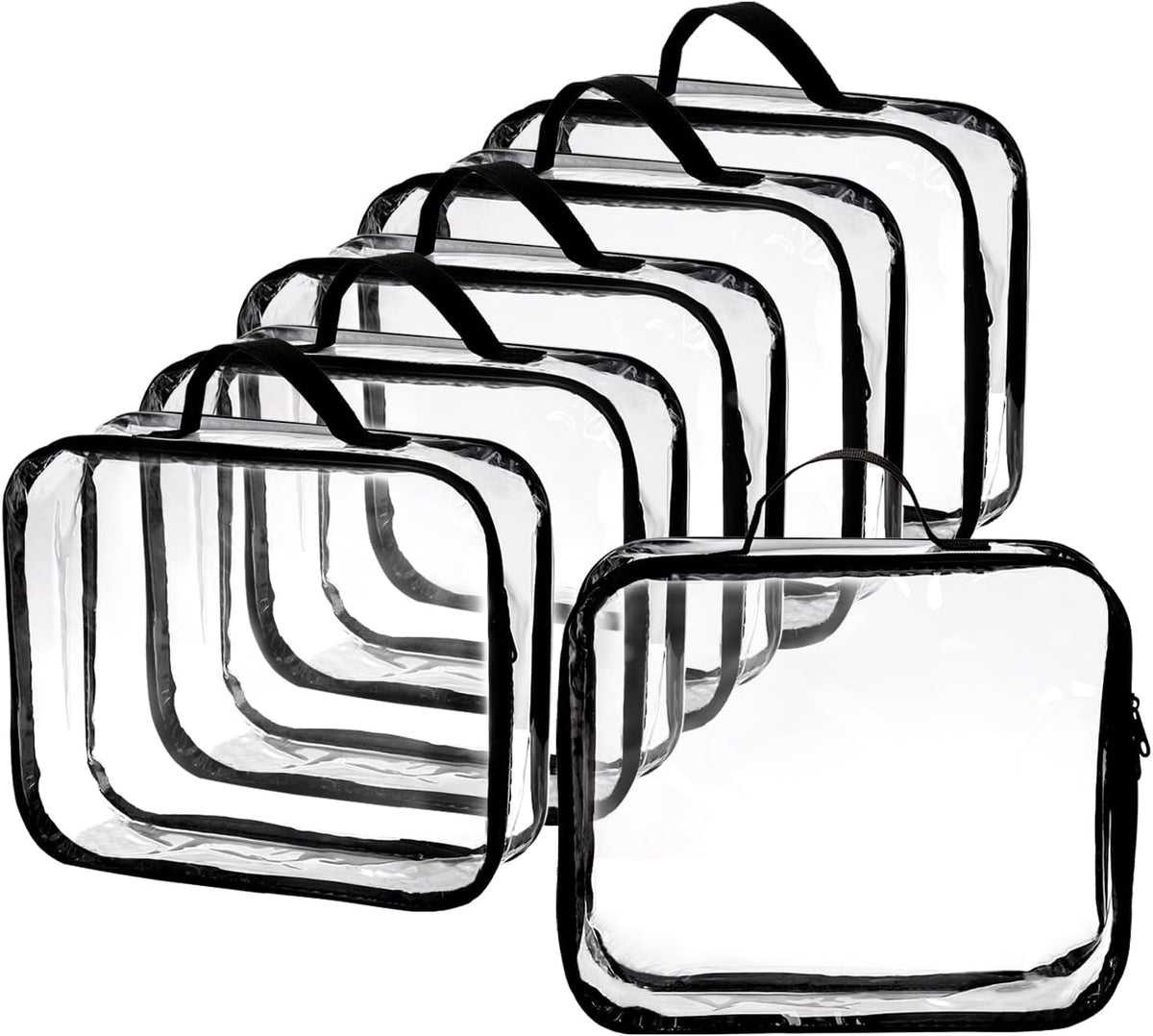 Fasmov 6 Pack Large Clear Travel Packing Cube, See-Through PVC Organizer, Vinyl Zippered Storage Bags Multipurpose Pouch with Handle for Suitcase Pants, Cashmere, Sweaters Shirts Dress Storage