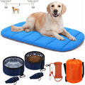 4 Pcs Dog Camping Essentials Set Include 1 Pack 39.4 x 29.5 Inch Foldable Dog Bed 2 Pcs Portable Collapsible Dogs Bowls 1 Pack 50 ft Heavy Duty Pet Tie Out Cable for Camping Travel Outdoor Activities