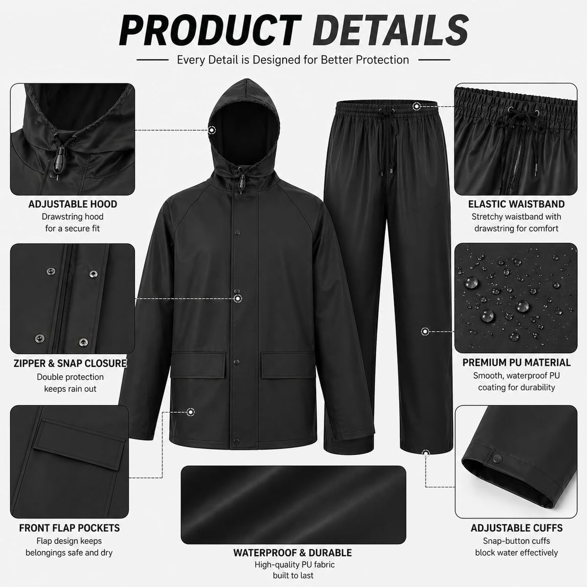 Rain Suit For Men & Women Waterproof Heavy Duty Rain Gear Reflective Jacket for Fishing Outdoor Work Raincoats