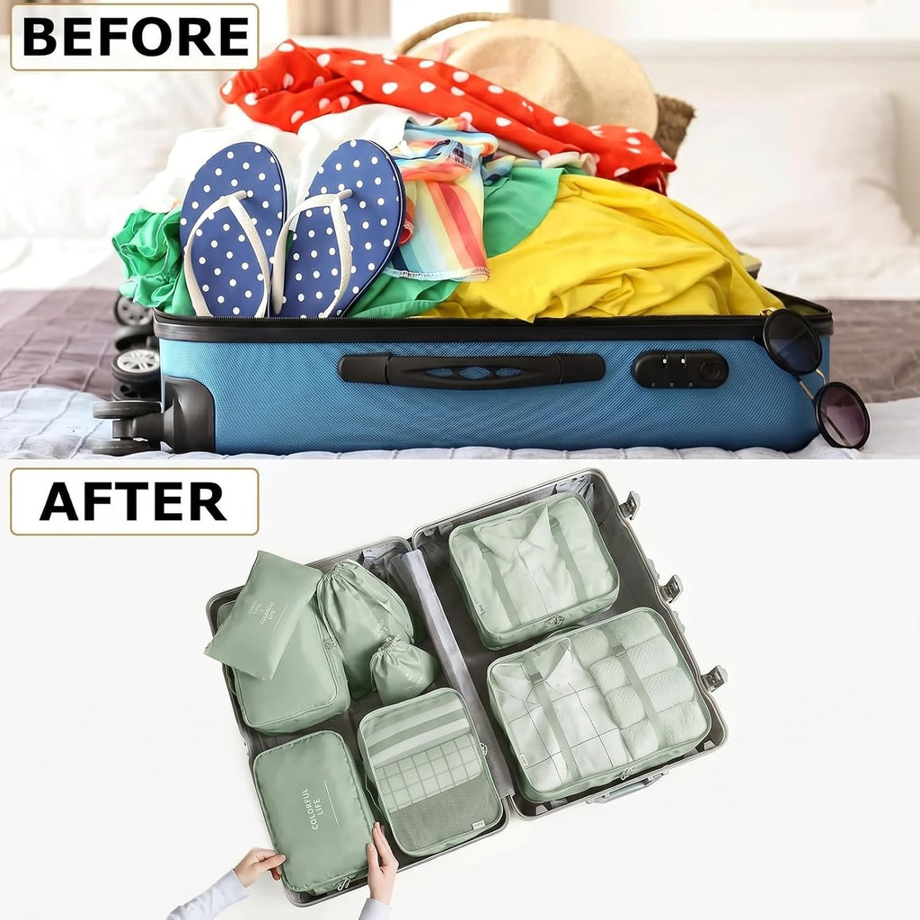 LANSKLBD 6/8 Set Packing Cubes for Suitcases Travel Luggage Packing Organizers,Travel Accessories Essentials Luggage Organizer with Shoe/Tioletry/Laundry Bag (Matcha Green, 8 set)