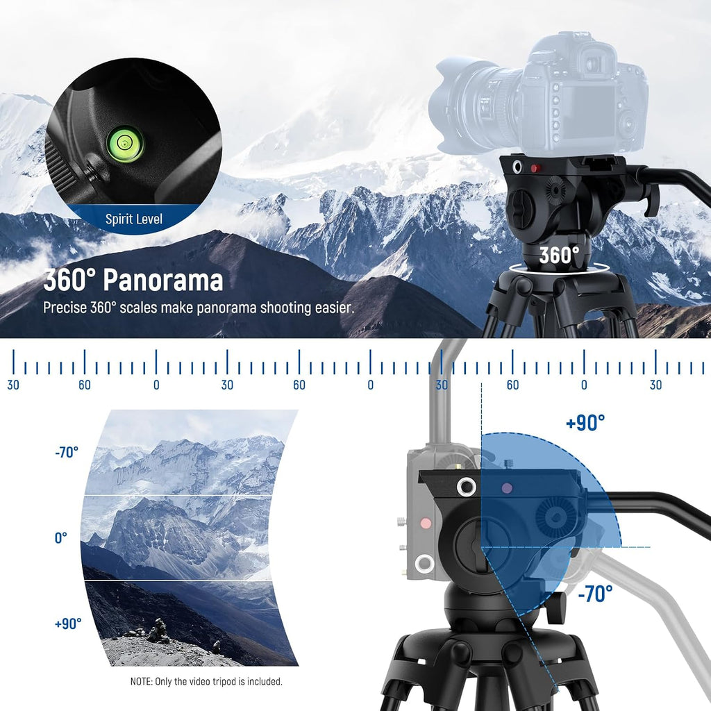 NEEWER Basics 74" Video Tripod with Fluid Head, Metal Camera Stand, TP37