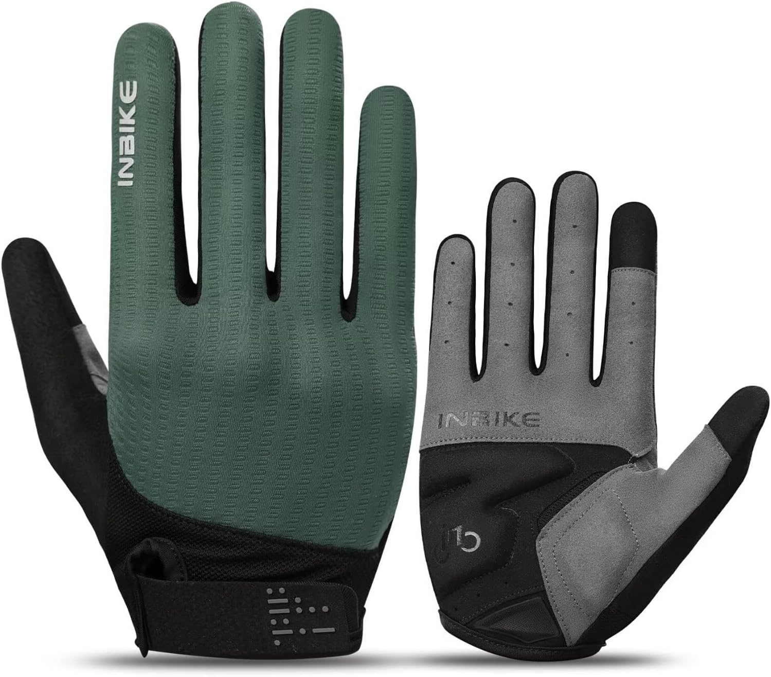 INBIKE Cycling Gloves for Men Women, Shock-Absorbing Memory Gel Padded Biking Gloves, Bicycle Breathable Touchscreen Reflective Full Finger Bike Gloves
