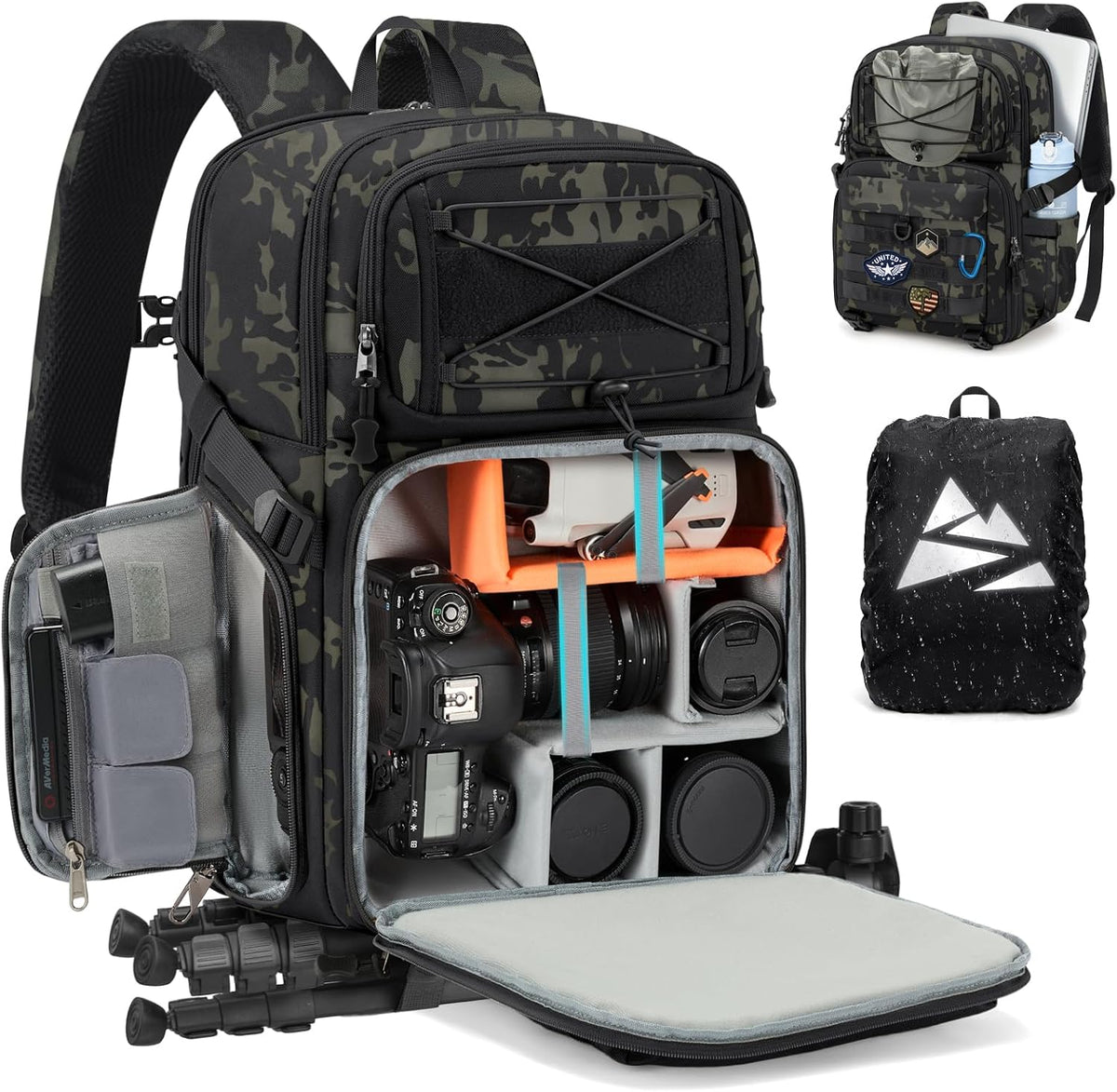 RAINSMORE Camera Backpack, DSLR/SLR/Mirrorless Tactical Camera Bag Cases