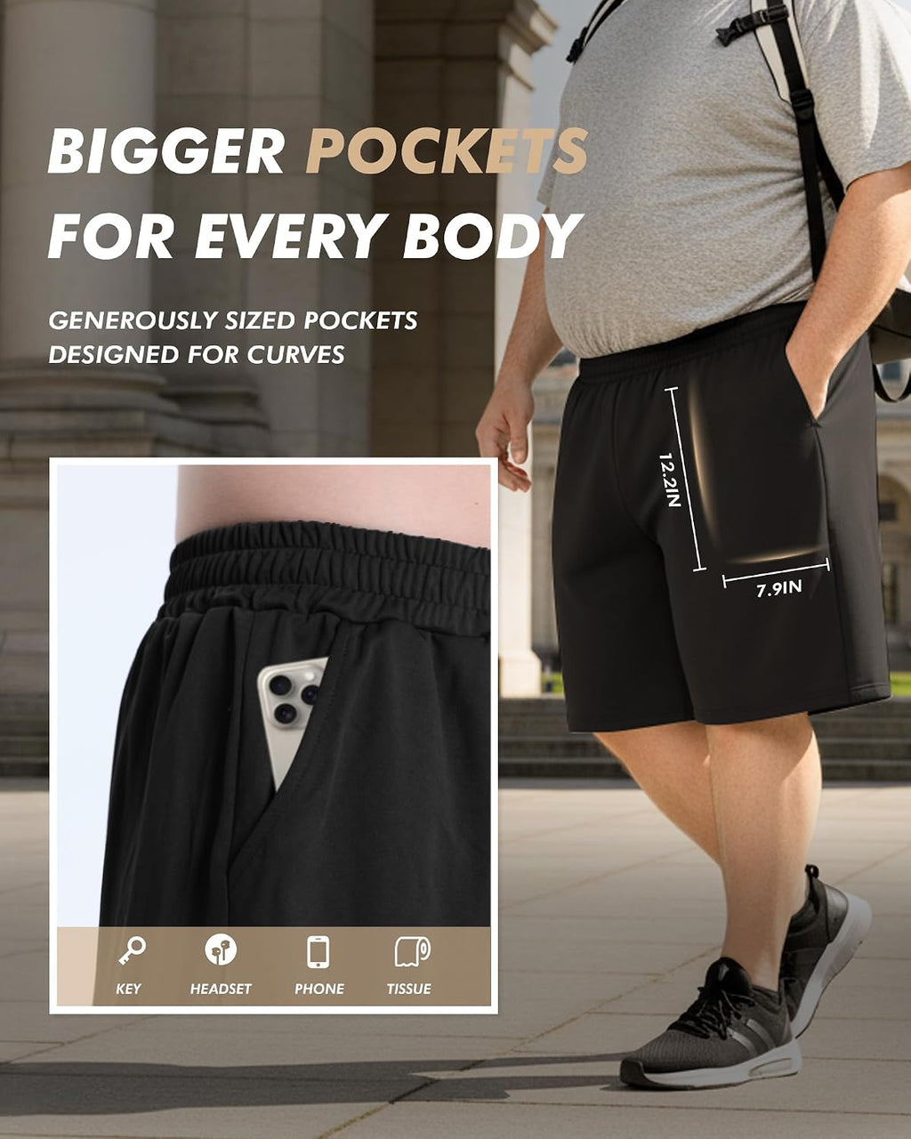 3 Pack Big and Tall Mens Gym Shorts - Basketball Black Athletic (3XL-5XL)