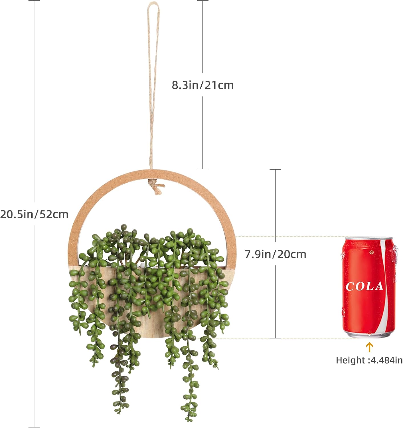 Floweroyal 2pcs Artificial Succulents Hanging Plants 12.2'' Fake String of Pearls in Pot with 8.3'' Lanyard for Indoor Outdoor Wall Decor（Wood Color）.