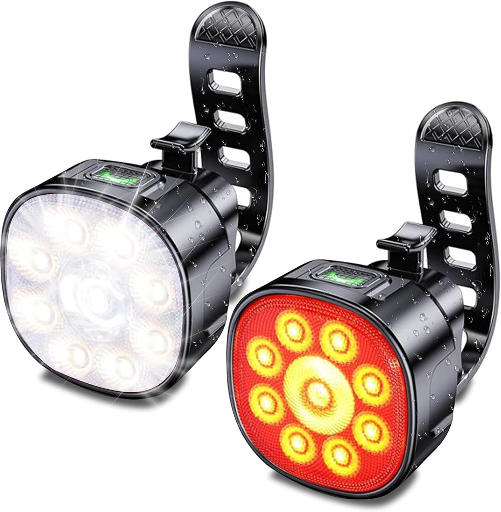 Bike Lights Front and Back for Night Riding Safety,Super Bright Headlight and Red Rear Tail,IP65 Waterproof USB Charging,with 8 Ultra-Bright LED Beads 8+7 Lighting Modes for All Road Bicycle