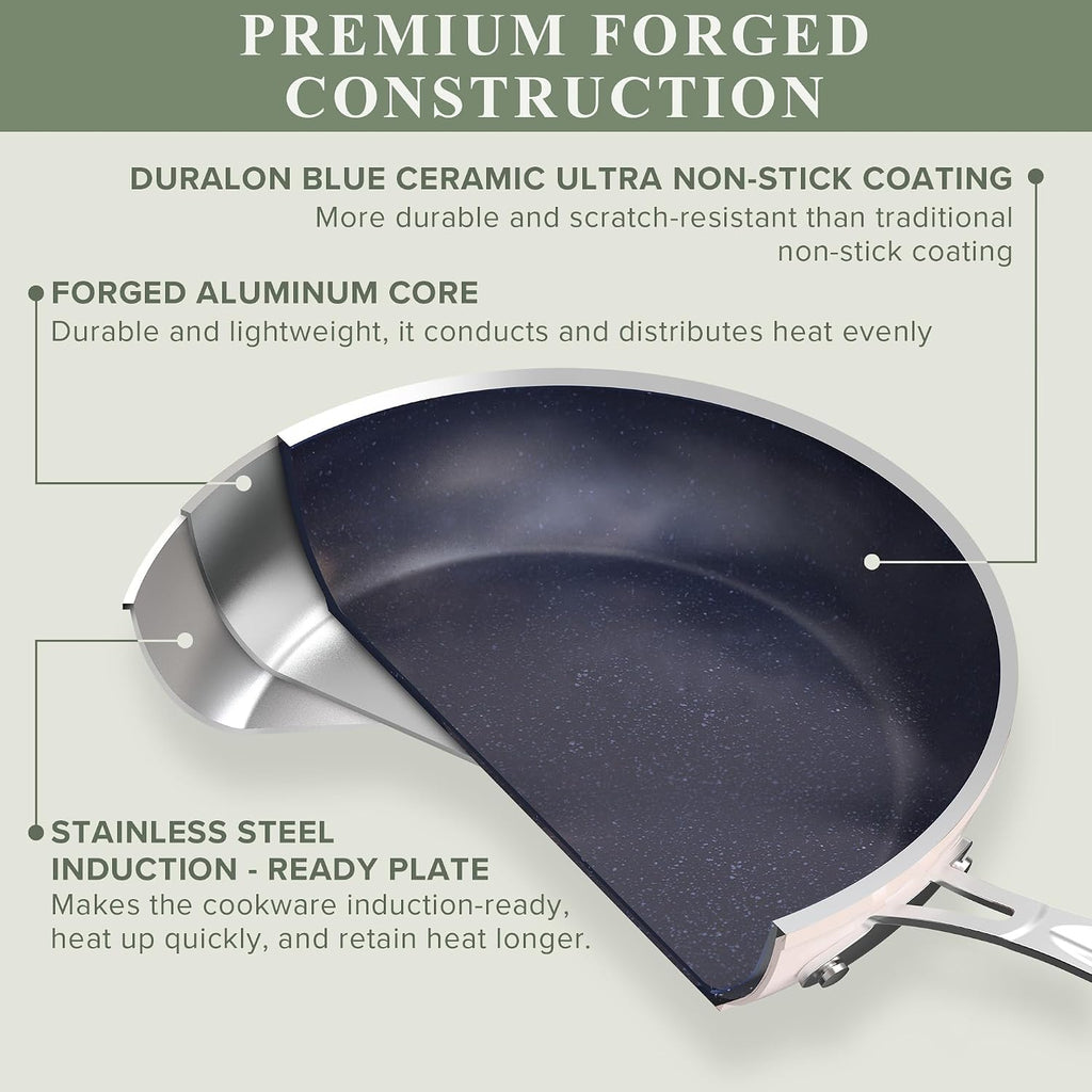 Nuwave Healthy Duralon Blue Ceramic Nonstick Cookware Set, PFAS Free