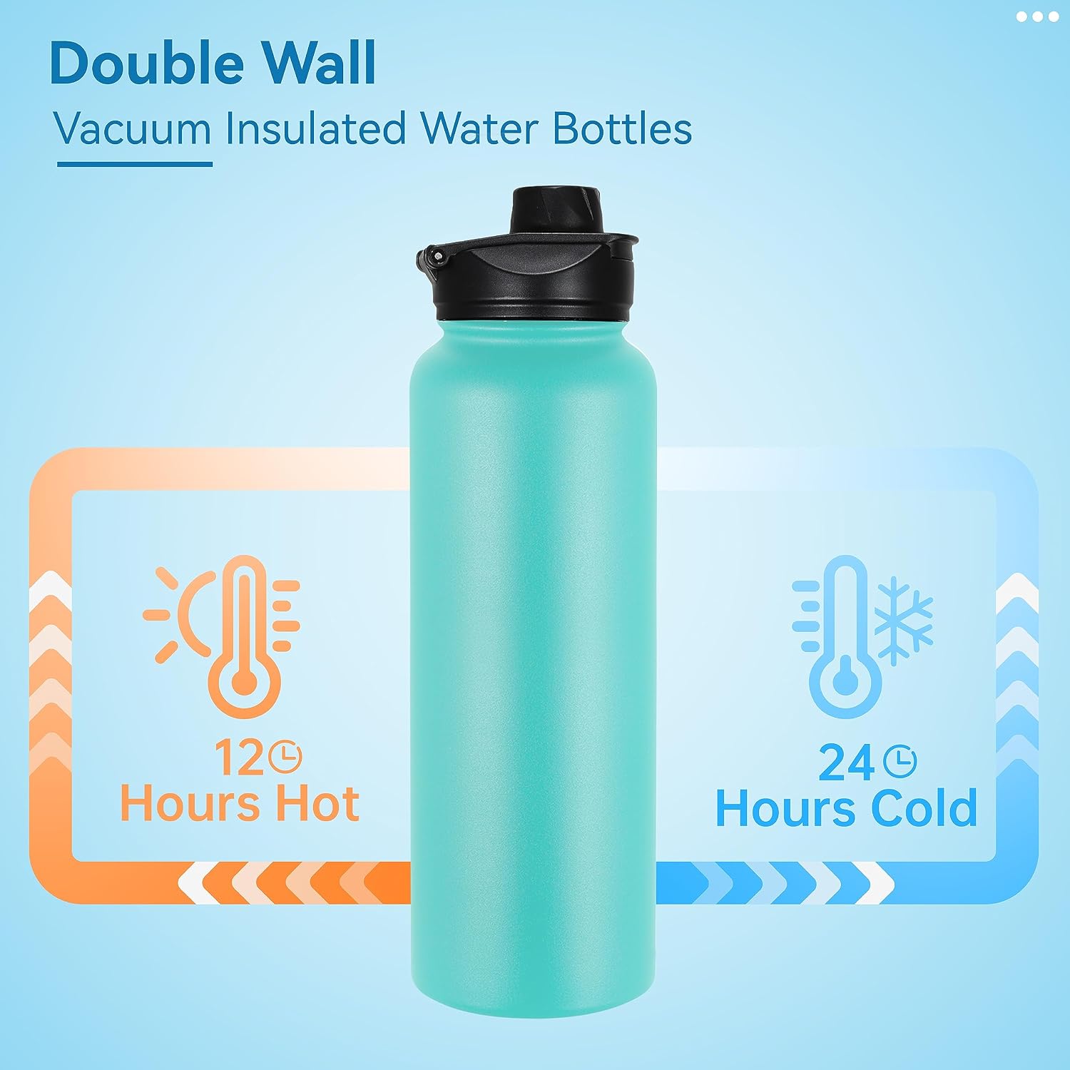 VEGOND 40 oz Insulated Water Bottle Bulk Stainless Steel Metal Water Bottles with Leak Proof Straw Lid & Spout Lid, Wide Mouth Double Walled Vacuum Travel Sports Bottle, 4 Pack