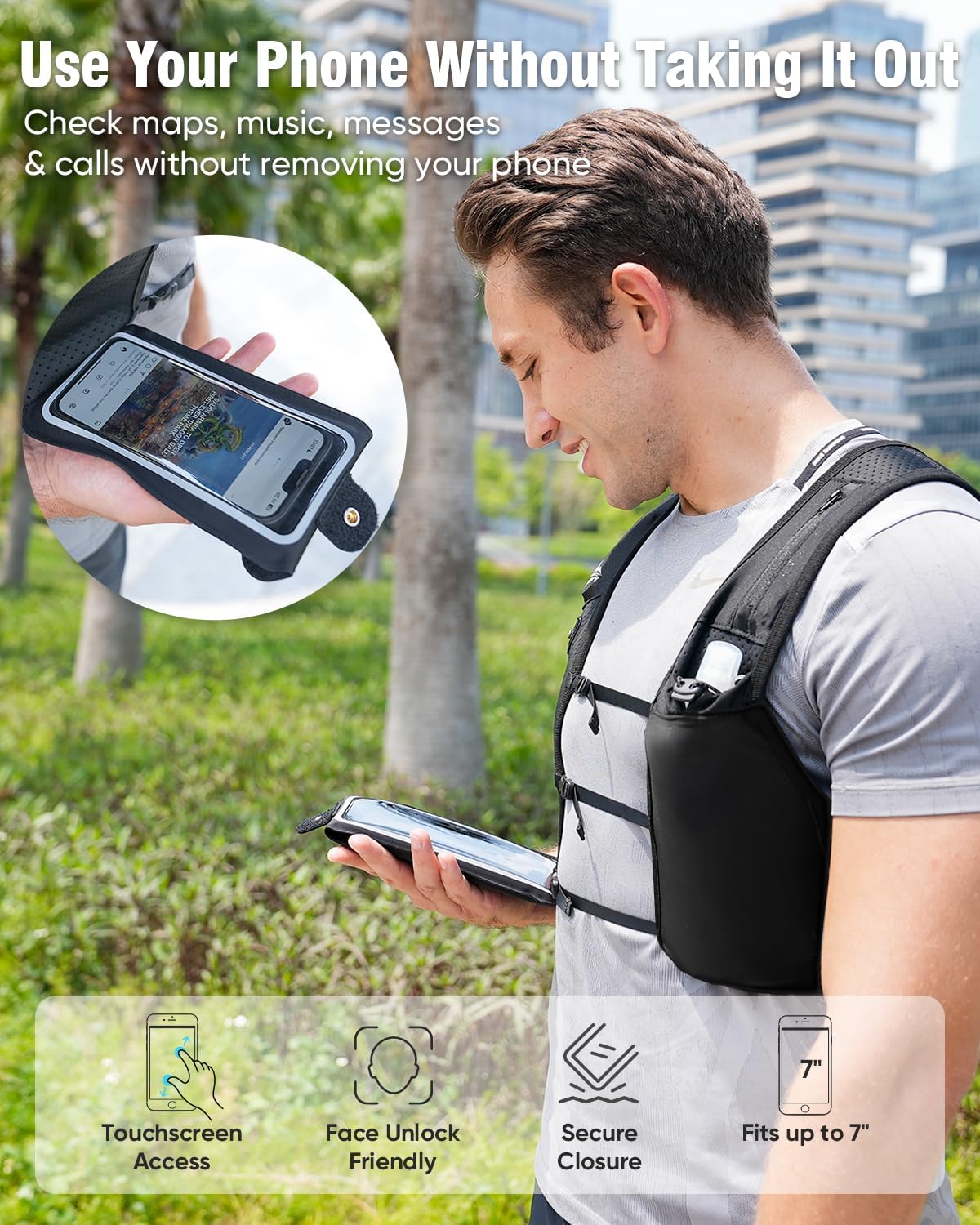 Zelvot Running Vest for Women Men, Touchscreen Phone Pocket