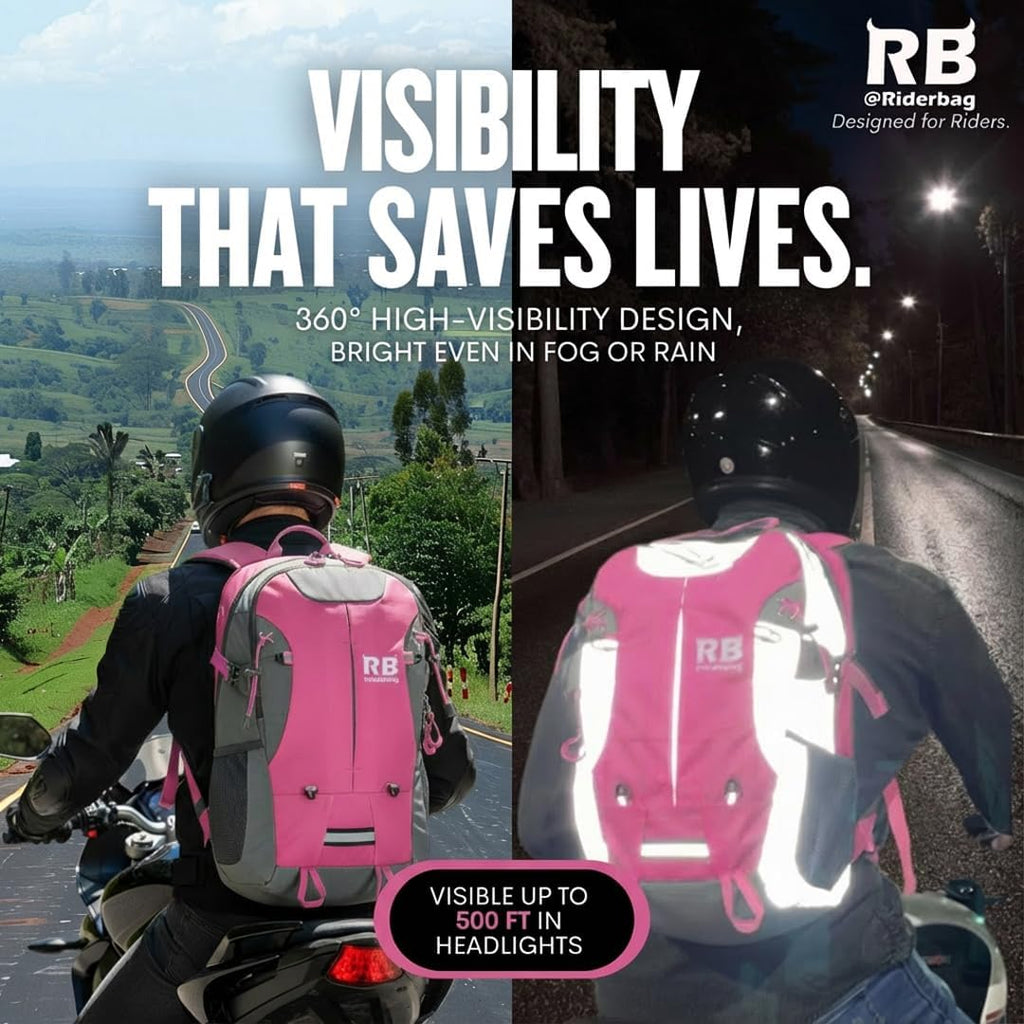 riderbag Reflective Motorcycle Backpack, Hi Viz Commuter Riding Bag