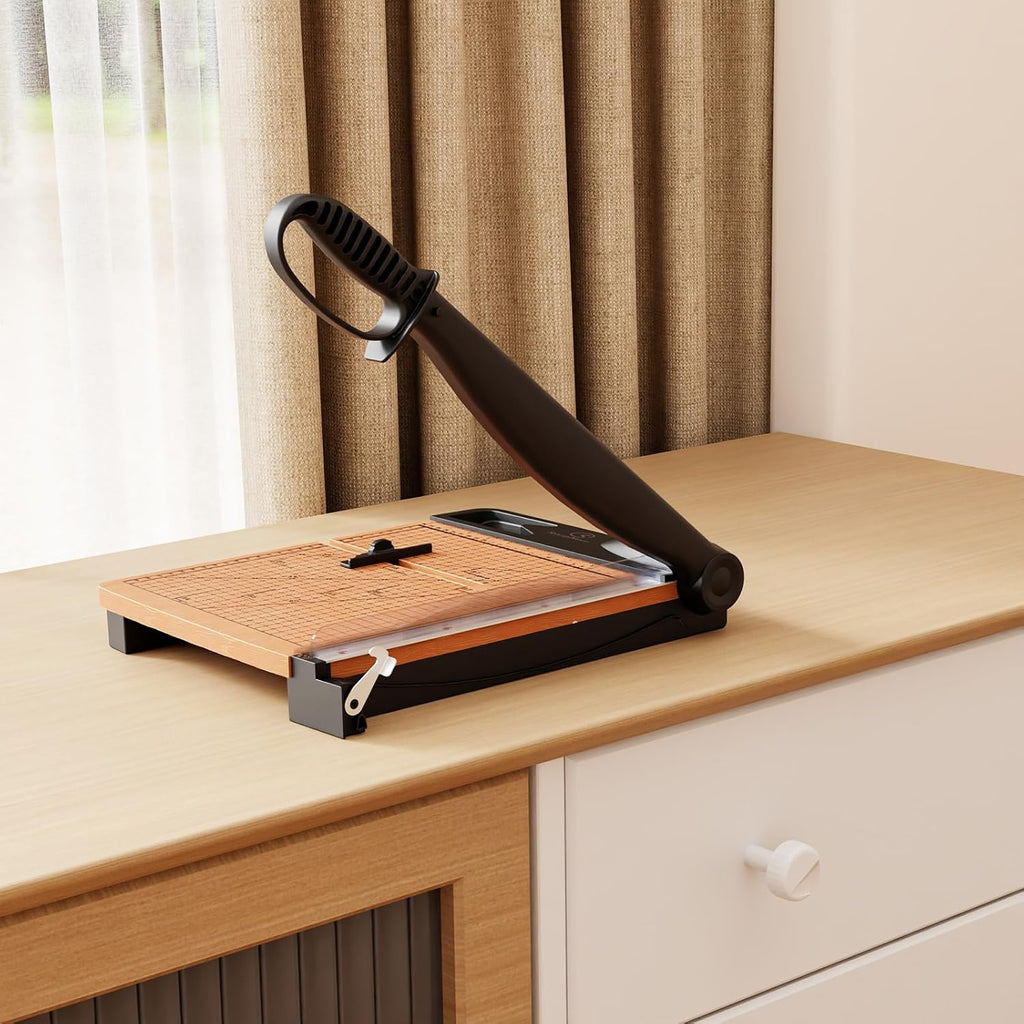 12 Inch Heavy Duty Paper Cutter, Wood Guillotine Paper Trimmer
