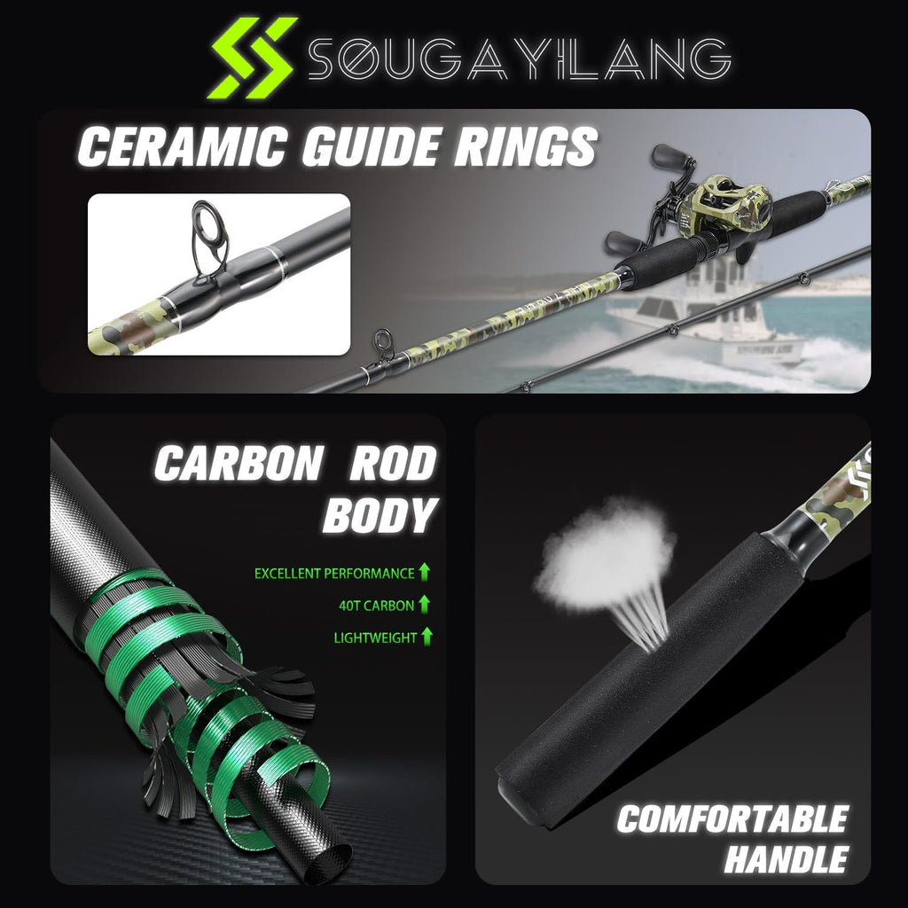 Sougayilang Fishing Pole Casting Reel Combo with Durable Rod Handle, Medium Heavy for Catfish Salmon and Steelhead- 7'0"