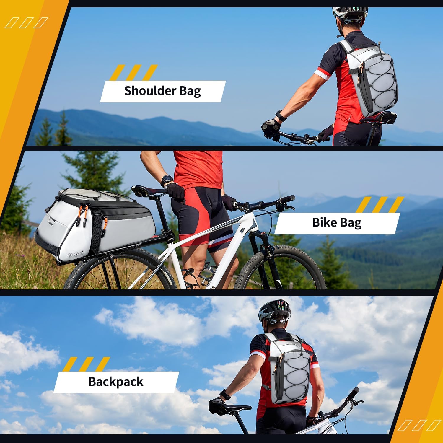WOTOW Rear Bike Rack Bag, 10L Full Reflective Bike Storage Saddle Bag