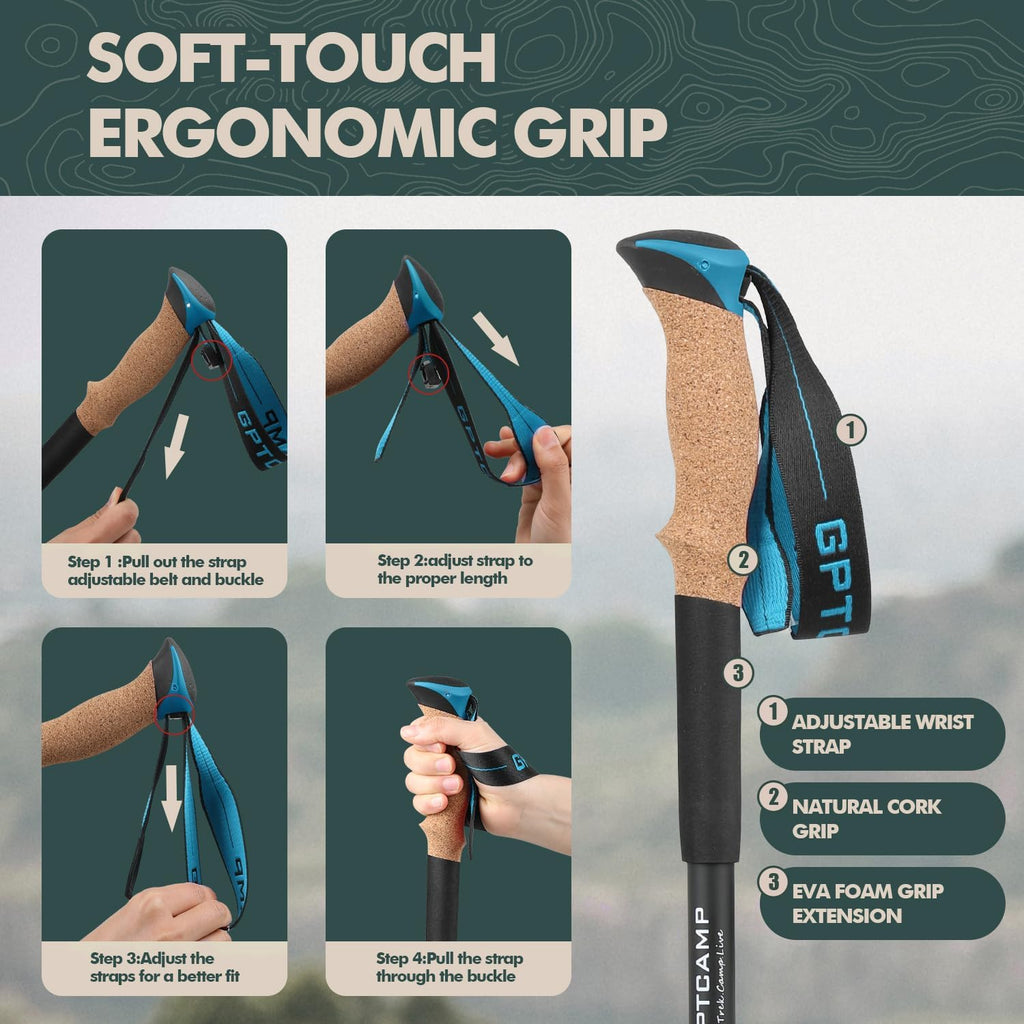 GPTCAMP Collapsible Hiking Trekking Poles with Cork EVA Grips