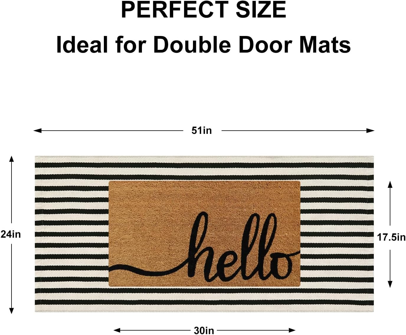 Fall Front Door Mat 2'x4.3', Cotton Washable Striped Outdoor Rug