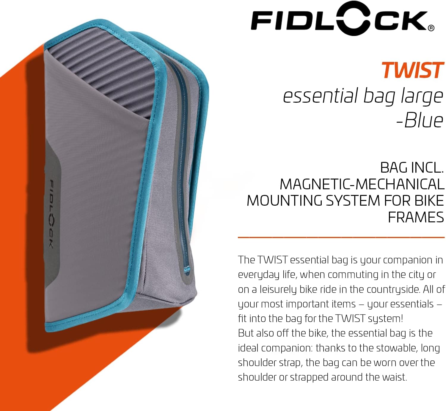 FIDLOCK Twist Essential Bag with Bike Base For Frame Triangle, Blue, Large