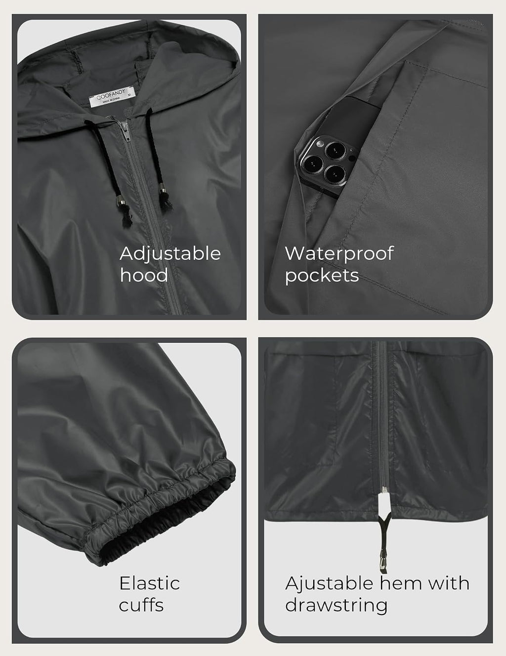 COOFANDY Mens Packable Rain Jacket Lightweight Waterproof Raincoat with Hood Outdoor Rain Gear Travel Hiking Cycling