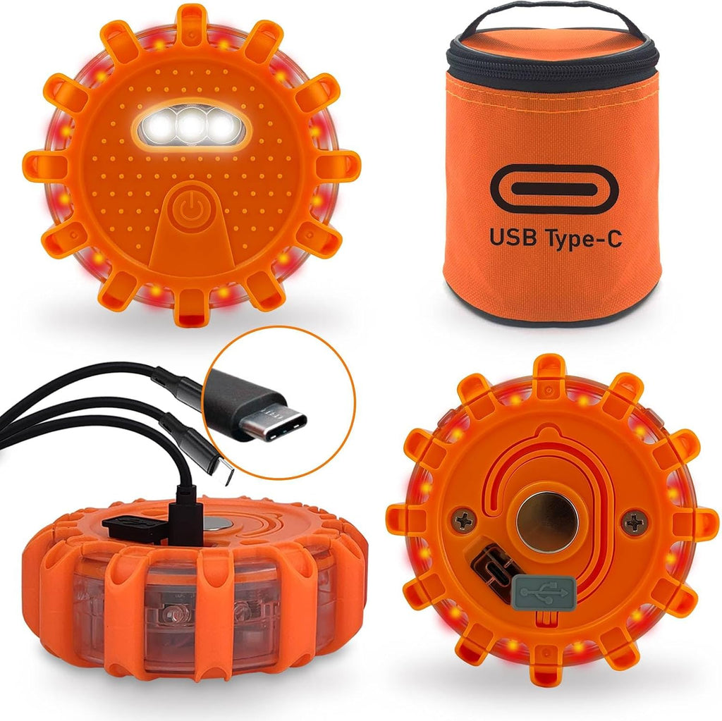 Ecoangel USB-C Rechargeable LED Road Flares Emergency Lights for Vehicles