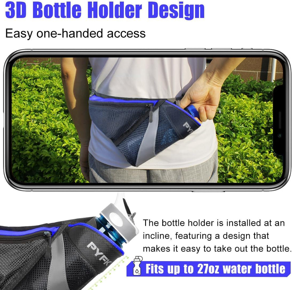 PYFK Running Belt Hydration Waist Pack with Water Bottle Holder for Men Women Waist Pouch Fanny Bag Reflective