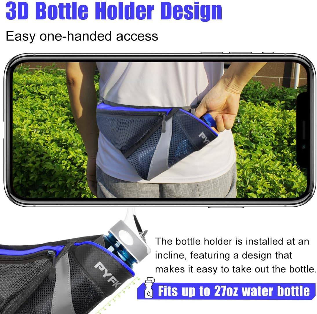 PYFK Running Belt Hydration Waist Pack with Water Bottle Holder for Men Women Waist Pouch Fanny Bag Reflective