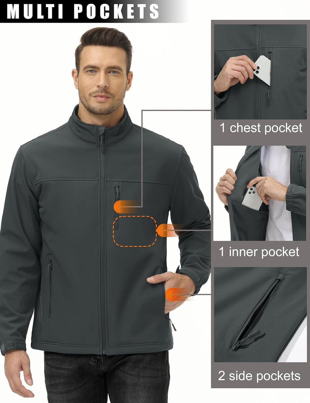 MAGCOMSEN Mens Lightweight Softshell Jacket Fleece Tactical Waterproof Coat