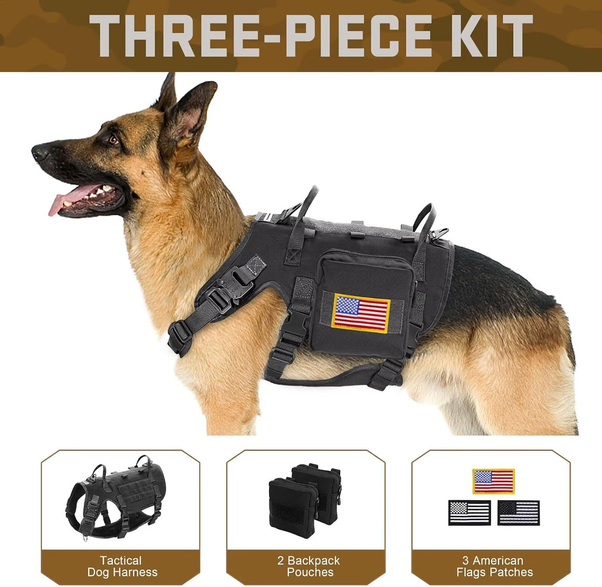 Forestpaw Tactical Dog Harness for Medium Dogs,Service Dog Vest,M,Black