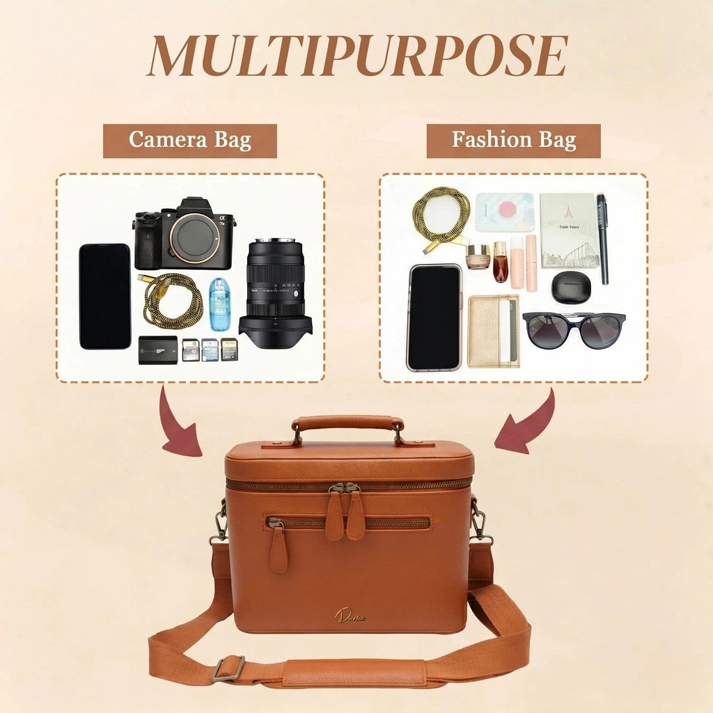 Camera Sling Bag, Waterproof PU Leather Crossbody Camera Case for Photographers, Small Shoulder Bag Compatible for Canon Nikon Sony (Brown)