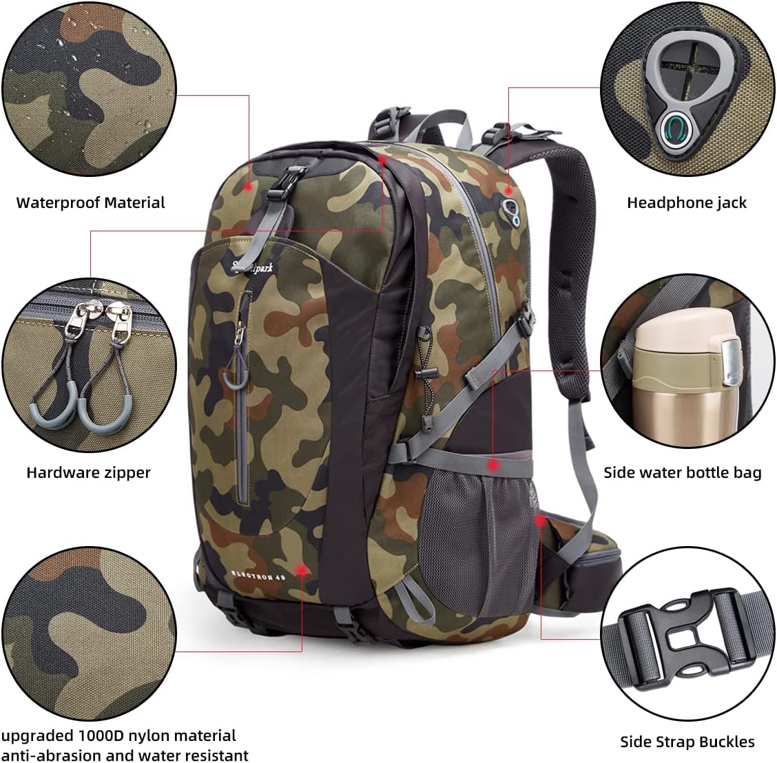 SPEEDPARK 40L Hiking Backpack, Lightweight Camping Daypack with Rain Cover