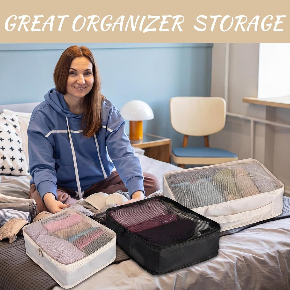Silkfly 12 Pcs Packing Cubes for Travel,XL, L, M,Classic,Beige, Black