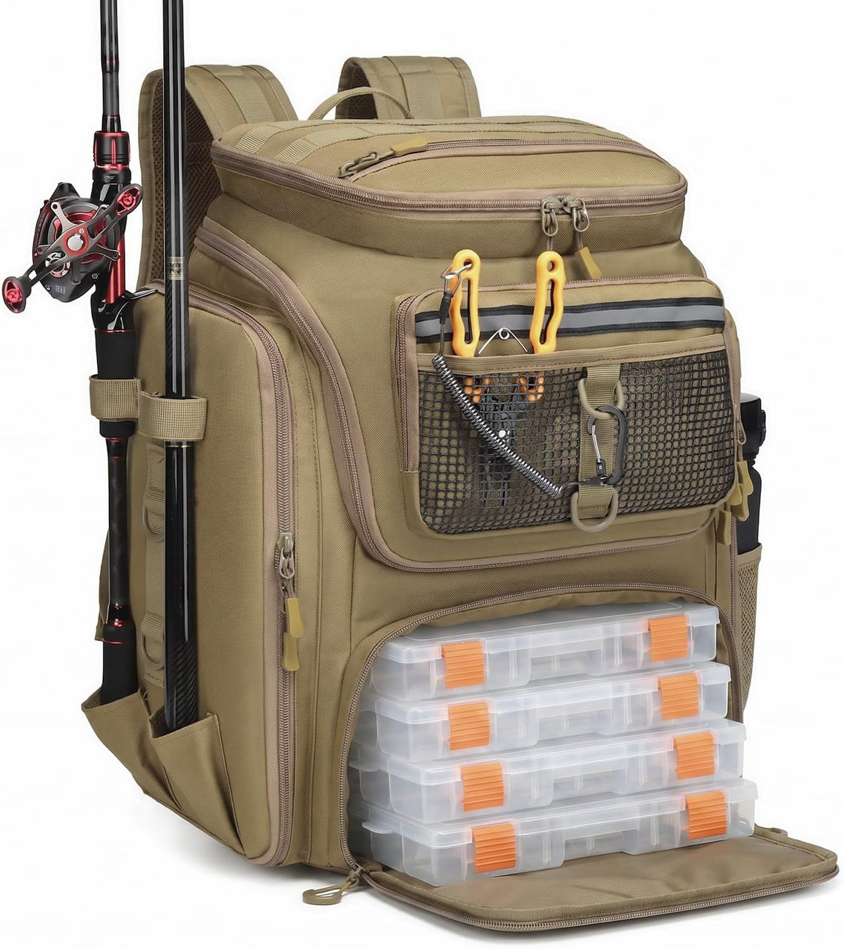 HAMBOLY 45L Fishing Backpack with Rod Holders & Built-in Foldable Divider