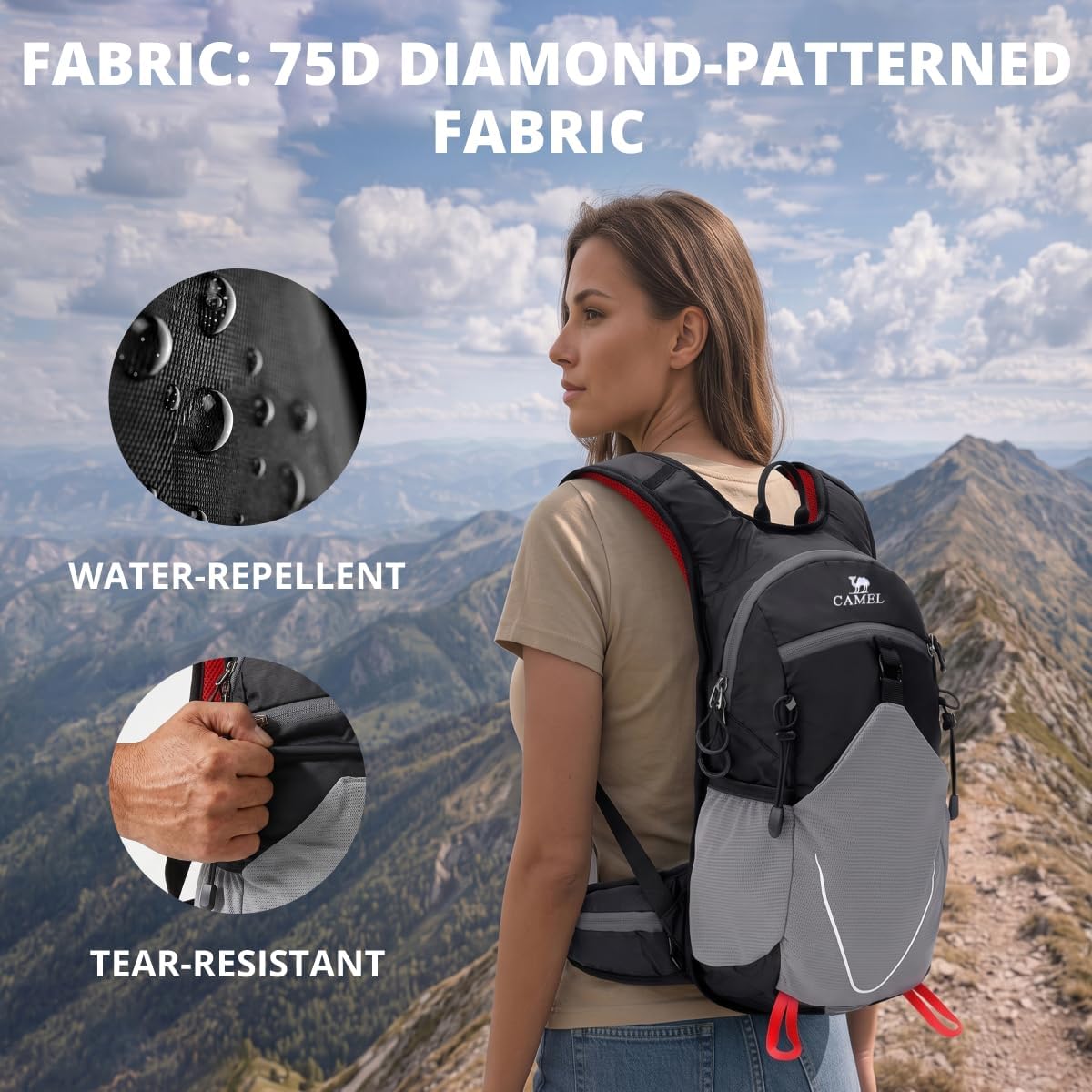 CAMEL Small Hiking Backpack for Women Men Lightweight Travel Daypack Cycling Bag Water Resistant Sports Backpacks