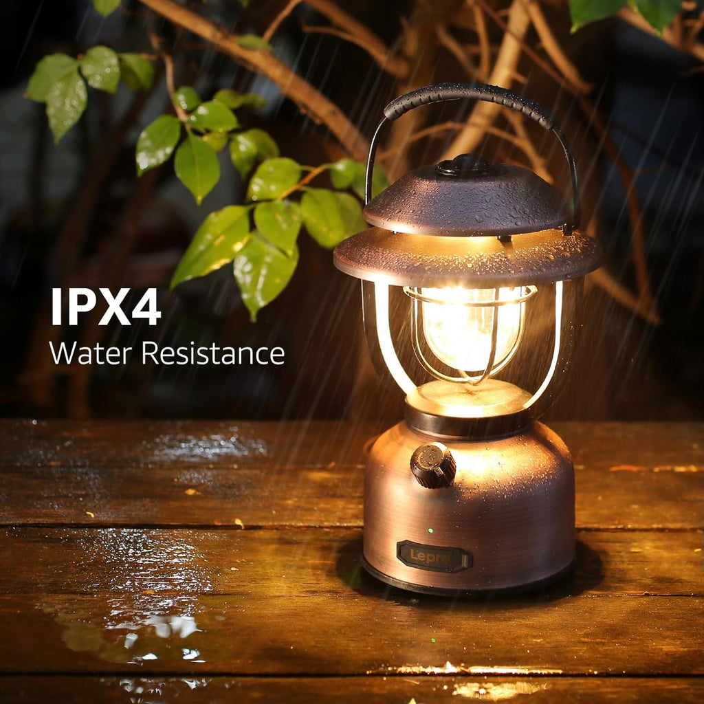 Lepro Vintage LED Camping Lantern Rechargeable - 15000mAh, 1000LM Stepless Dimming, Dual Color Temp 2500K & 5000K, IPX4 Waterproof Retro Railroad Lantern for Camping, Home Decor & Emergency