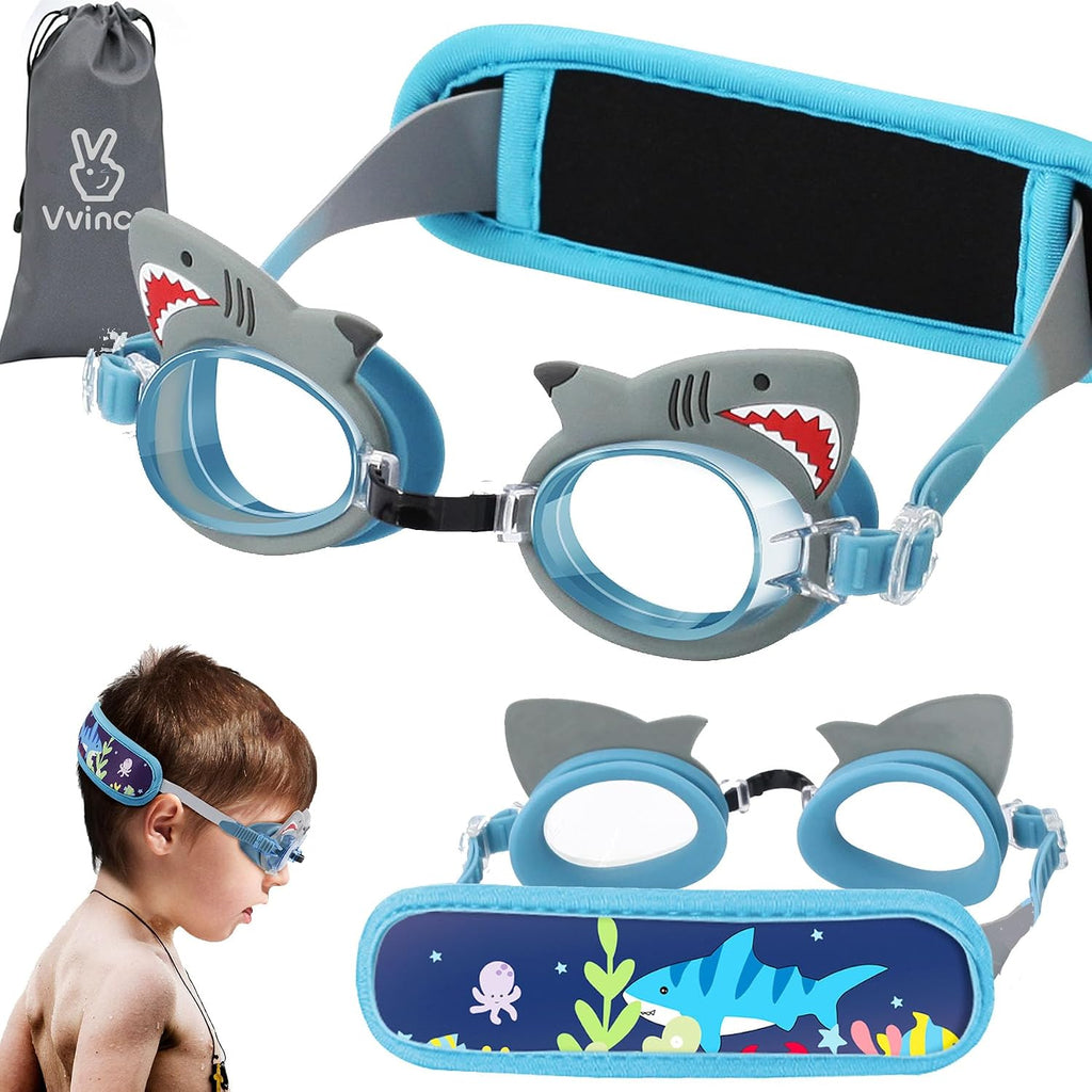Vvinca Kids Swim Goggles 2-8，Toddler goggles with Fabric Strap No Tangle