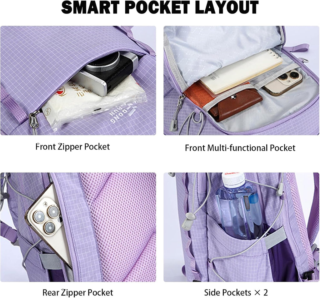 23L Lightweight Hiking Backpack, Travel Daypack with Pole Holder, Purple
