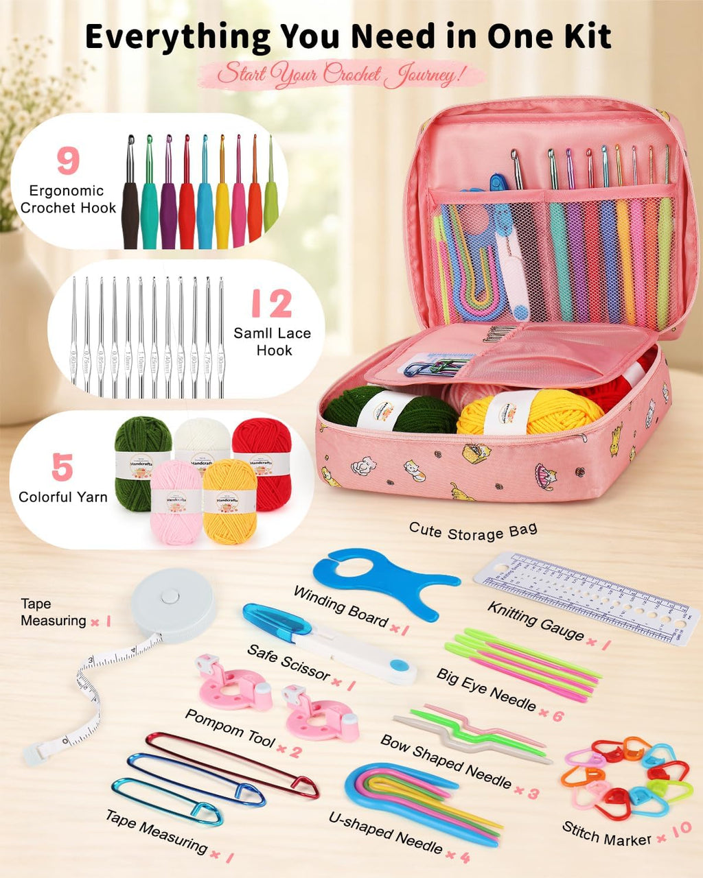Aeelike Crochet Kit for Beginners- Ideal DIY Craft Gift for Women, Pink