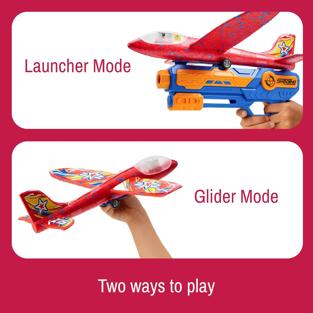 JOYIN LED Foam Glider Airplane Launcher Set, Included Light-Up Flying Planes and Handheld Launcher, Long Distance Outdoor Flying Game for Teens & Adults