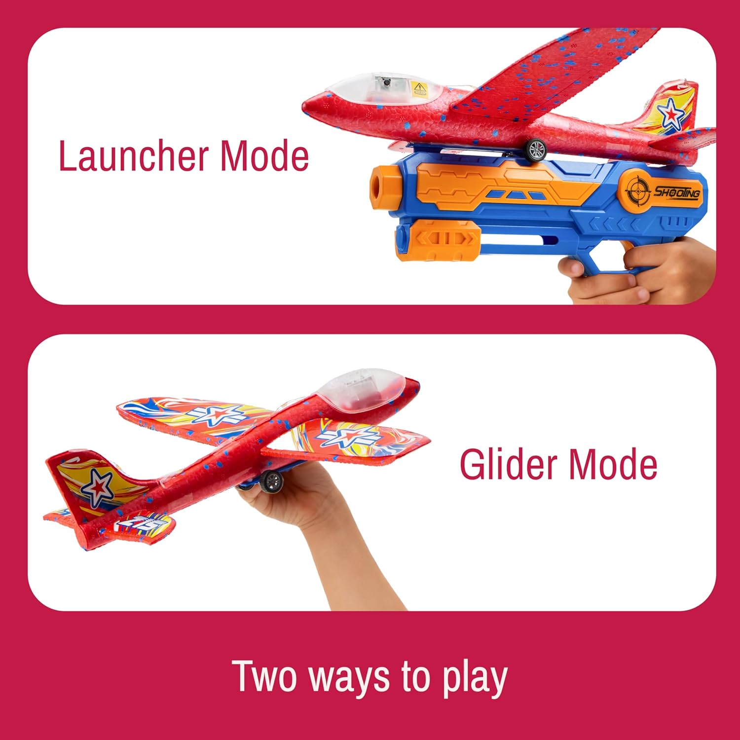 JOYIN LED Foam Glider Airplane Launcher Set, Included Light-Up Flying Planes and Handheld Launcher, Long Distance Outdoor Flying Game for Teens & Adults
