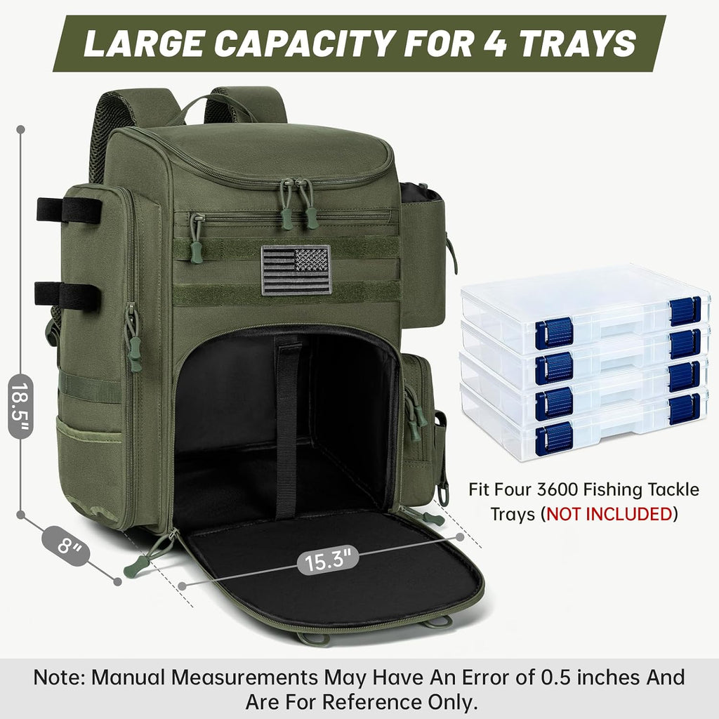 40L Tackle Fishing Backpack with 2 Rod Holders, Water Resistant