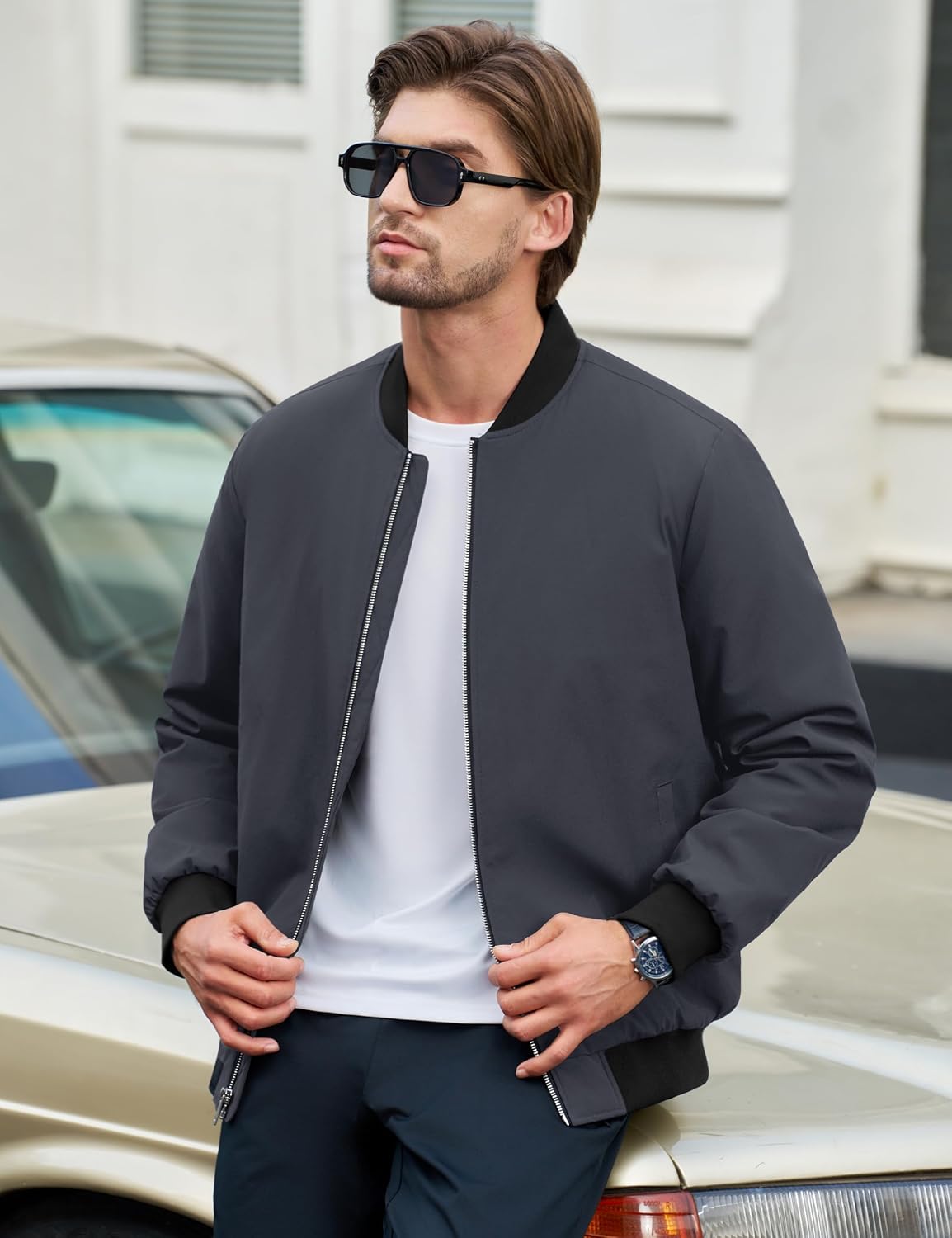 Cotrasen Men's Bomber Jacket Fall Winter Windbreaker Warm Quilted Coats