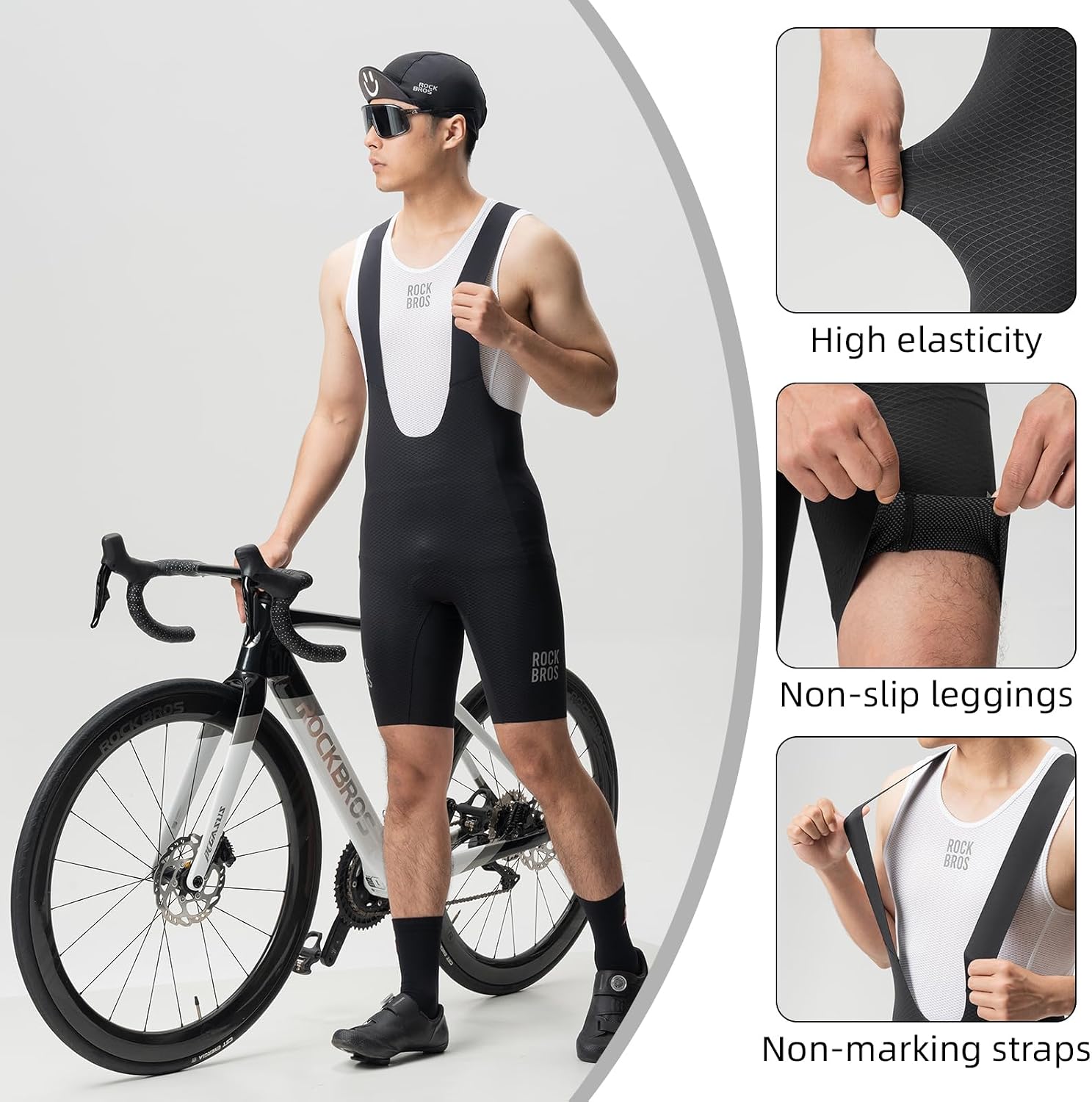 ROCKBROS Cycling Bib Shorts Men Padded Road Bike Shorts Breathable