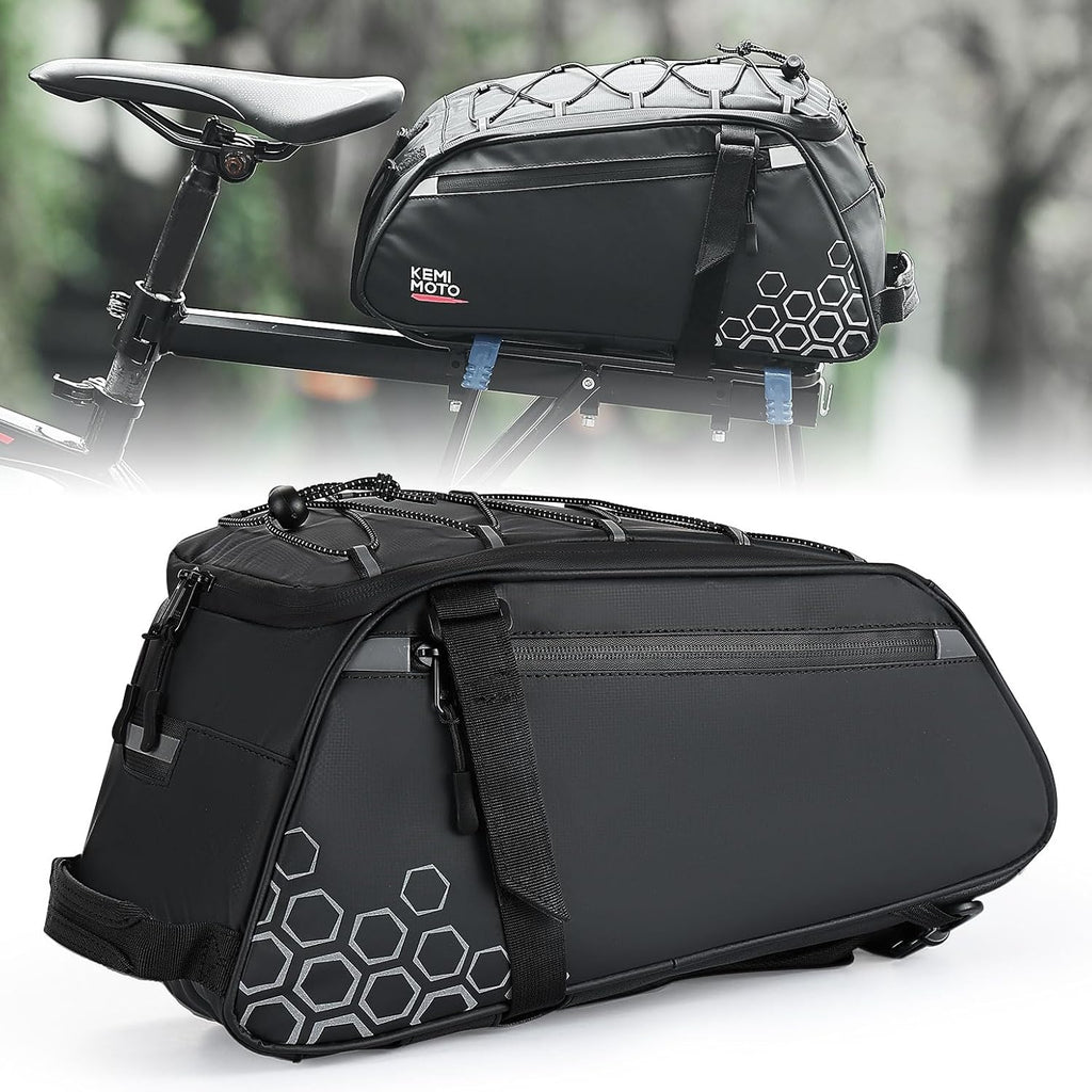 KEMIMOTO 3-in-1 Rear Bike Bag, 11L Convertible Backpack/Shoulder Bag, Black