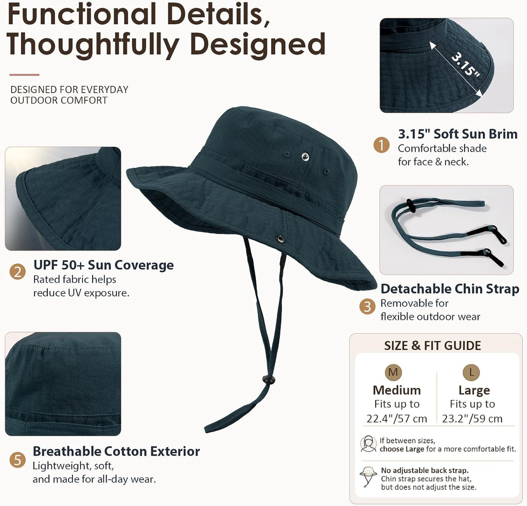 Womens Satin Lined Sun Hat UV Protection Washed Cotton Sun Hat with Satin Lining for Outdoor Beach Travel Hiking