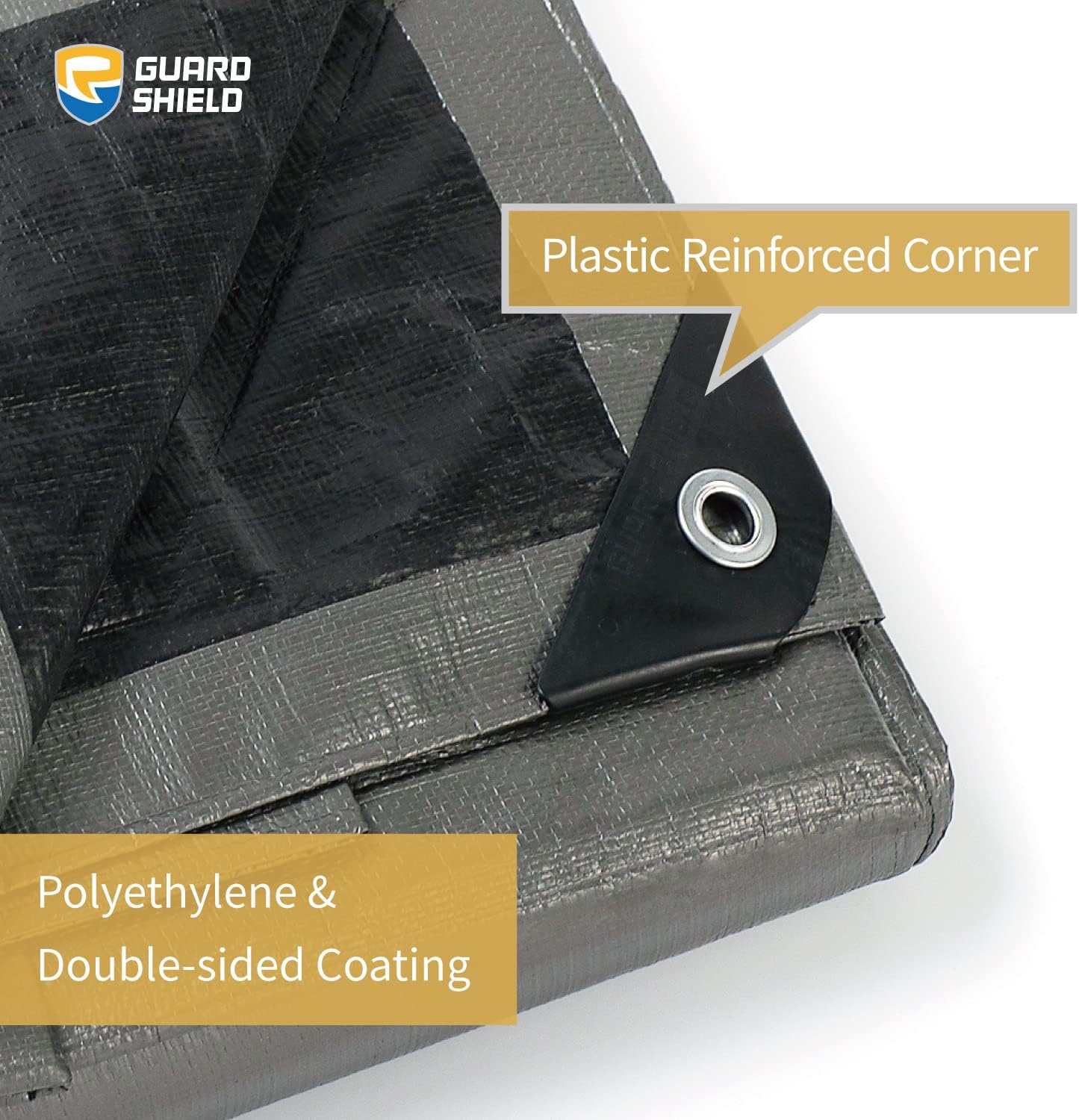 GUARD SHIELD Tarps Heavy Duty Waterproof 12x12 Feet Silver/Black Poly Tarp Cover Square Outdoor Thick UV Resistant Tarpaulin with Grommets 10mil (2-Pack)