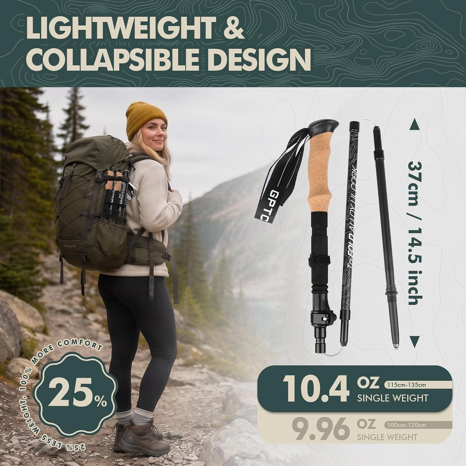 GPTCAMP Folding Trekking Poles 7075 Aluminum Lightweight for Travel