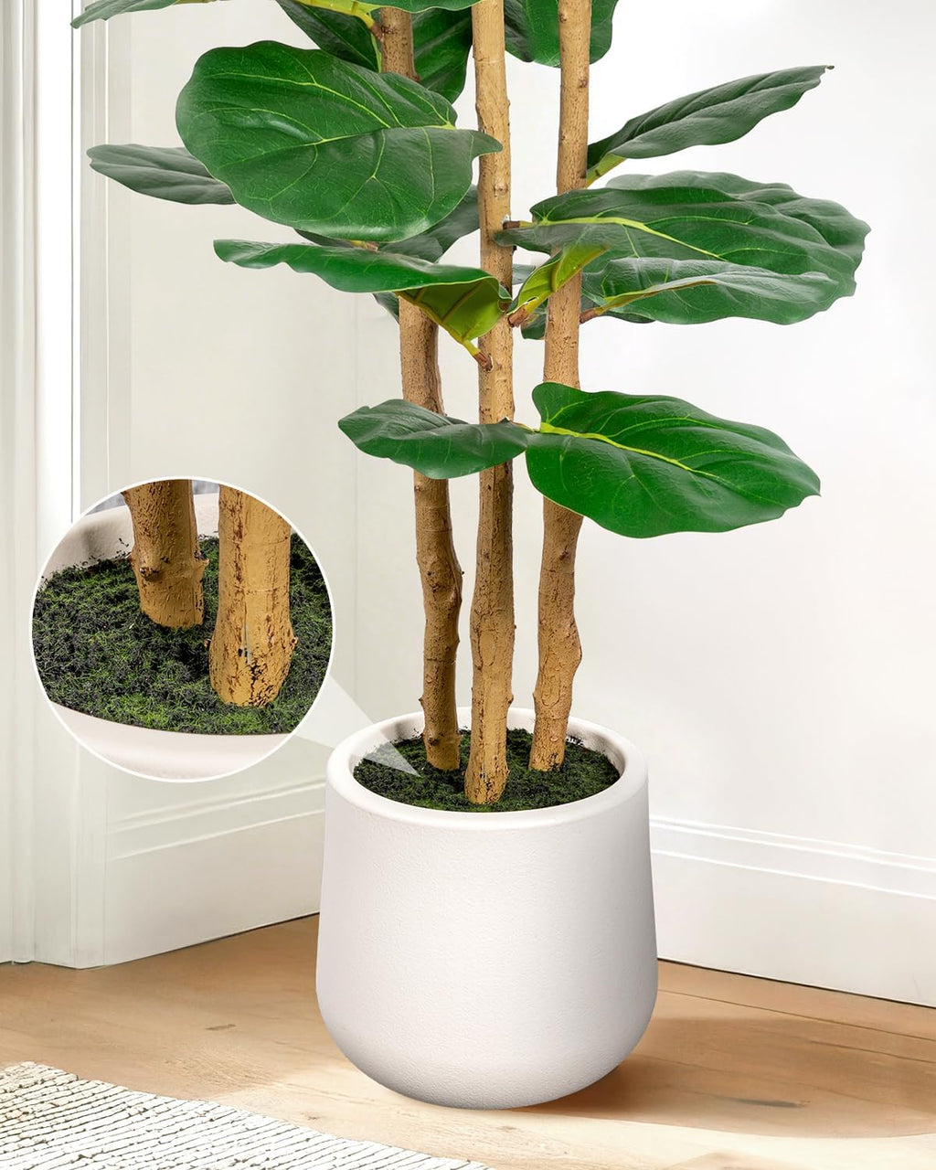 Artificial Fiddle Leaf Fig Tree in Modern White Planter, 5ft
