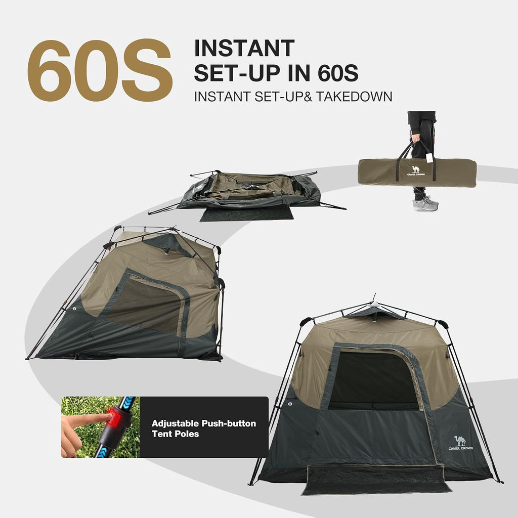 CAMEL CROWN 4/6 Person Instant Cabin Tent, Pop Up Windproof Tents for Camping, 60-Second Setup Family Tent with Carry Bag for Outdoor Hiking